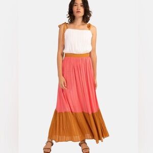 FRNCH COLORBLOCK MAXI DRESS LINED SHOULDER TIE SILVER VISCOSE FABRIC SZ SM